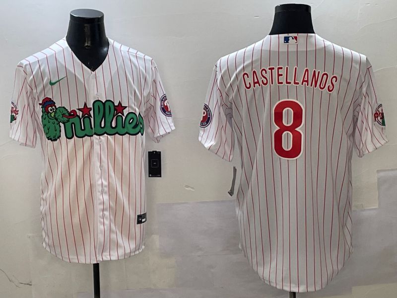 Men Philadelphia Phillies #8 Castellanos White Stripe Three generations Joint Name Game 2025 Nike MLB Jersey style 5->san francisco giants->MLB Jersey